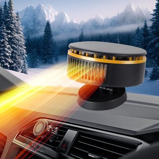 12V Car Heater,Portable Car Heater Defroster Windshield Defogger Automobile Windscreen Heating Plug in Cigarette Lighter 360 Degree Rotary(Orange&Black)