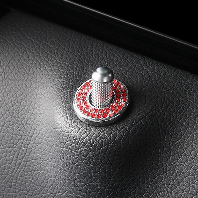 4 Pcs Bling Car Inner Door Lock Covers, Crystal Pull Rod Bolt Stickers, Sparkly Rhinestones Auto Door Bolt Decorations, Vehicle Lock Pin Cap Decors for C Class C200L GLC260 C260L (Red)