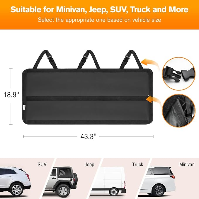 Trunk Organizer for SUV, Car Organizer with 10 Pockets Large Capacity & 3 Adjustable Straps for Easy Installation, Hanging Car Storage Universal Fit for Sedans, SUVs, MPVs, Trucks, 43.3 x 18.9in