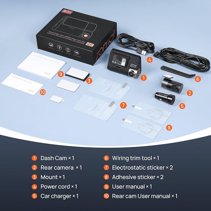 4K Dash Cam Front and Rear with STARVIS, Dashcam with 5GHz WiFi, GPS Car Camera, Super Night Vision, ADAS, 3'' IPS Screen, 24H Parking Mode, Time-Lapse, Loop Recording, Support 256GB Max (A800S) | 5GHz WiFi • ADAS • 24H Parking Mode • 3" IPS Scre...
