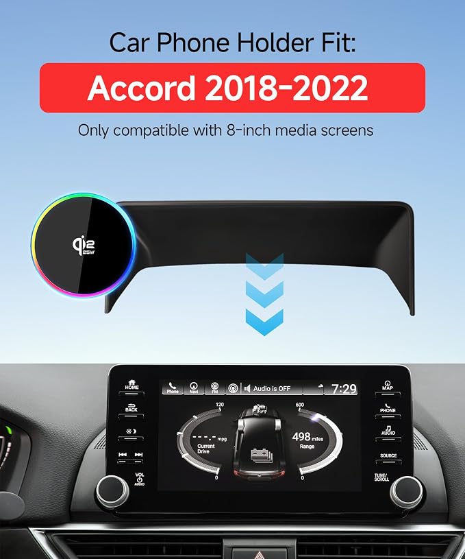 Qi2.2 25W Wireless Charger Car Phone Mount for Honda Accord/Hybrid 2018-22 | 8" Screen,Magsafe Accessories Fast Charging Magnetic Cell Phone Holder Clip Compatible with iPhone Android,Navigation Bracket