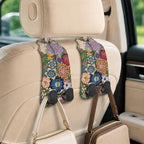 Cute Boho Floral Car Seat Back Storage Headrest Hooks for Purses & Bags – 2PCS PU Leather Dual Metal Hooks, Backseat Organizer Accessories