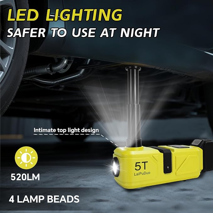 Cordless Electric Car Jack Kit for Dewalt 20V Battery, Cordless Remote Control 5 Ton Hydraulic Car Jack with LED Light for Sedan, SUV,MPV,Truck (NO Battery