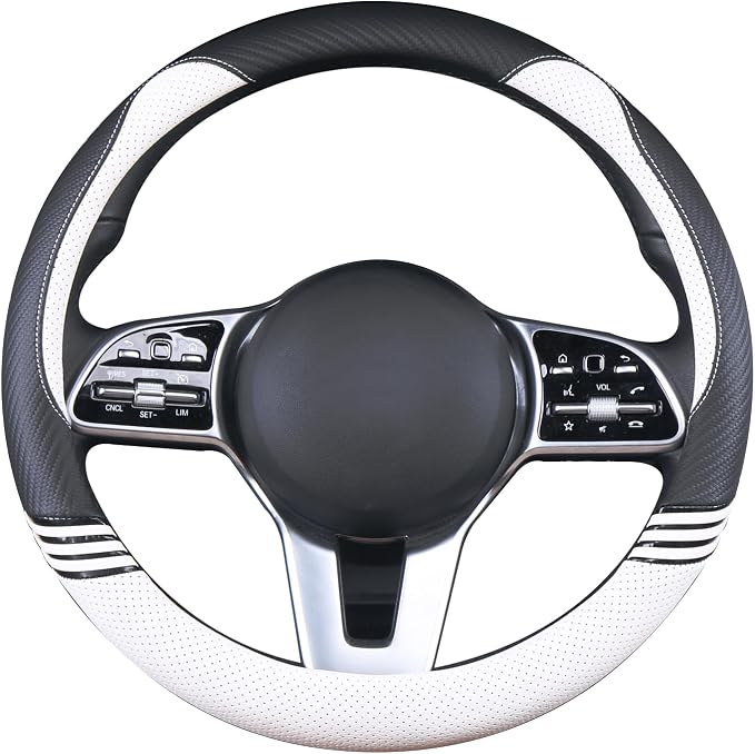 Cute Steering Wheel Cover for Women Men Leather Universal 15 inch,Black and White
