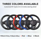 Customized Auto Car Steering Wheel Cover for Toyota Rav4 Corolla Camry Highlander(Diamond Quilted-Black+Blue-Standard Size)