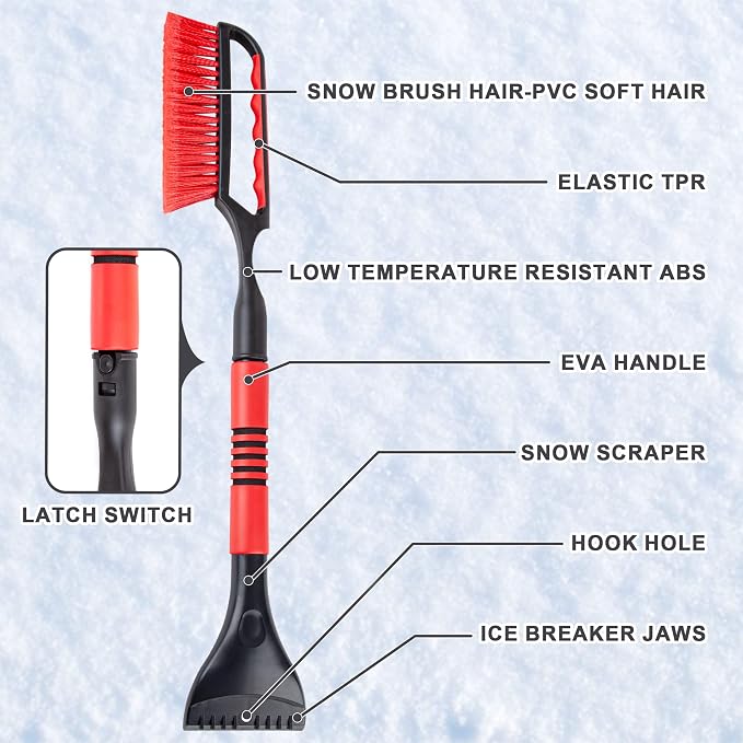 26 in Snow Brush and Ice Scraper, Detachable Car Snow Tool | Soft Bristles, ABS Shaft, EVA Foam Grip, -40°F Cold Resistance, Compact Two-Piece Storage, Scratch-Free Cleaning