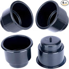 (Set of 4) Amarine-Made Black Recessed Drop in Plastic Cup Drink Can Holder with Drain for Boat Car Marine Rv - Black