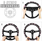 Cartoon Axolotl Cherry Blossom Car Steering Wheel Cover Non-Slip Rubber Steering Wheel Covers Warm Breathable Sweat Absorption 15 Inches Pink
