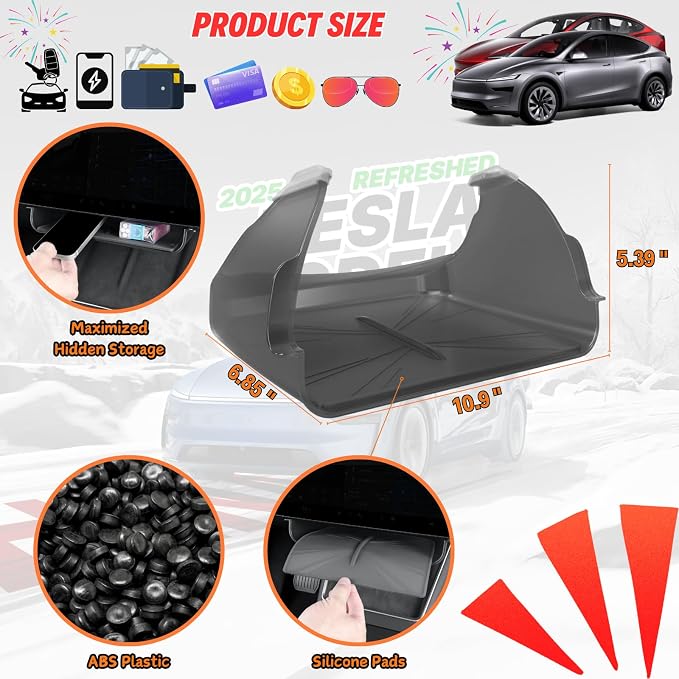 Under Screen Storage for Tesla Model Y Juniper & Model 3 Highland | Center Console Organizer Tray Hanging Compartment, Hidden Cubby, Durable ABS with Anti-slip Pad, Expanding Storage Space