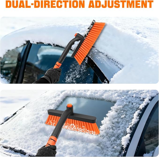 Snow Brush and Ice Scrapers for Car Windshield, Detachable Snow Remover for Cars EVA Foam Grip and Rotatable Brush Head Snow Scraper for Car Trucks SUV, Winter Cars Accessories (Orange)