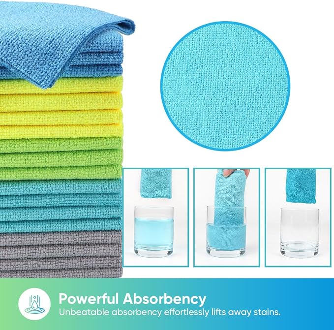 Microfiber Cleaning Cloths, 20 Pack Cleaning Rags - Lint Free & Scratch-Free Microfiber Towels for Cars, House & Kitchen, Absorbent Cleaning Towels, Multi-Color, 11.5 x 11.5 Inch