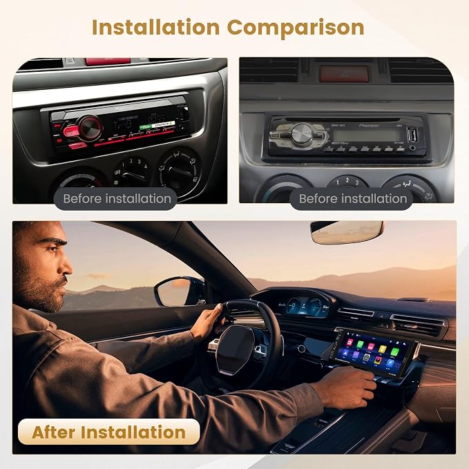 6.9 Inch Single Din Car Stereo Wireless Carplay Touchscreen Car Radio Wireless Android Auto, Bluetooth 5.0, Mirror Link, Backup Camera, EQ/FM Audio Receivcer 1DIN with USB/Type-C, SWC, Mic
