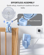 Portable Stroller Mini Fan, Small Rechargeable Personal Fan, Travel Essentials for Baby, Wagon, Car Seat, Treadmill, Battery Powered Biking Gear Accessories, 360° Rotation, 3-Speed, Display