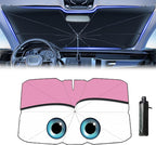 Windshield Sun Shade 2025 Car Accessories 100% Blackout Car Front Windsow Shades Umbrella Automotive Sun Visor Block Heat Insulation Protection (Pink Eyes)