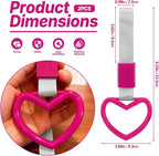 2 Pcs Heart Shaped Car Handle Strap – JD M Drift Charm Rear Bumper Warning Ring Decor for Car Interior Exterior, Subway Bus Handle Accessory, Cute Heart Car Decor Gift for Drivers (Hot Pink-Silver)