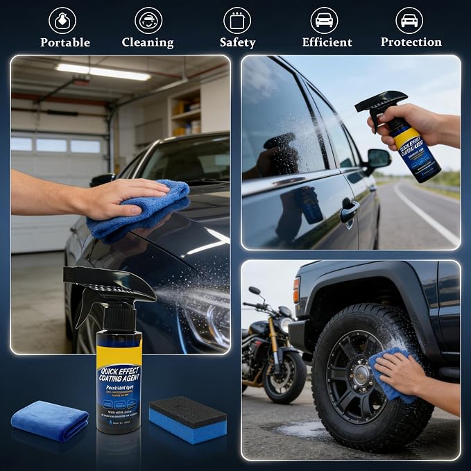 2Pack Quick Effect Coating Agent for Car, Quick Effect Coating Agent,Waterless Wash & Polish,Car Coating Spray for Shine & Protection,Quick Acting Paint Protection & Glass Cleaner(120ml+Brush+Towel)*2