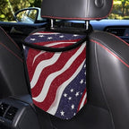 American Flag Star Print Car Trash Can with Lid, 4th of July Leak Proof Auto Trash Bag Hanging Vehicle Garbage Can Multipurpose Storage Container for Back Seat Road Trip