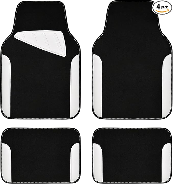 Waterproof Universal Fit Car Floor Mats, Car Mats Fit for SUV,Vans,sedans, Trucks,Set of 4pcs Car Carpet with Driver Heel Pad (White)
