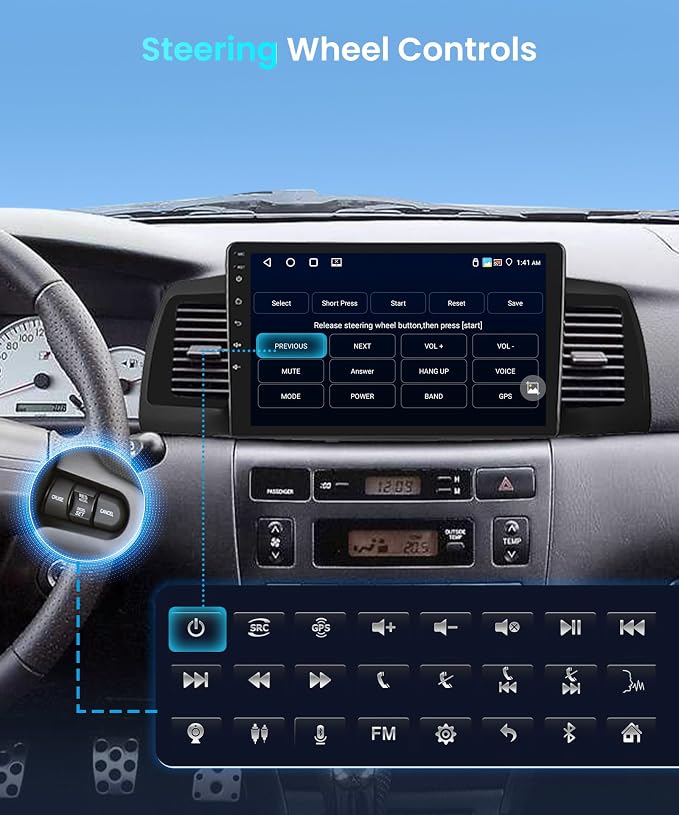 4+64G Car Radio Stereo for Toyota Corolla EX Screen 2007-2012 Android Wireless CarPlay Android Auto,9" IPS Touchscreen Car Stereo BT5.0, GPS,WiFi,SWC,59UI,32EQ AI DSP+Backup Camera for Corolla Radio