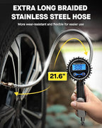 Digital Tire Inflator with Pressure Gauge 200 PSI - Large 2" Digital Dial, Heavy Duty Air Chuck and Compressor Accessories with Tire Tread Depth Gauge and Quick Connect Coupler Car Accessories