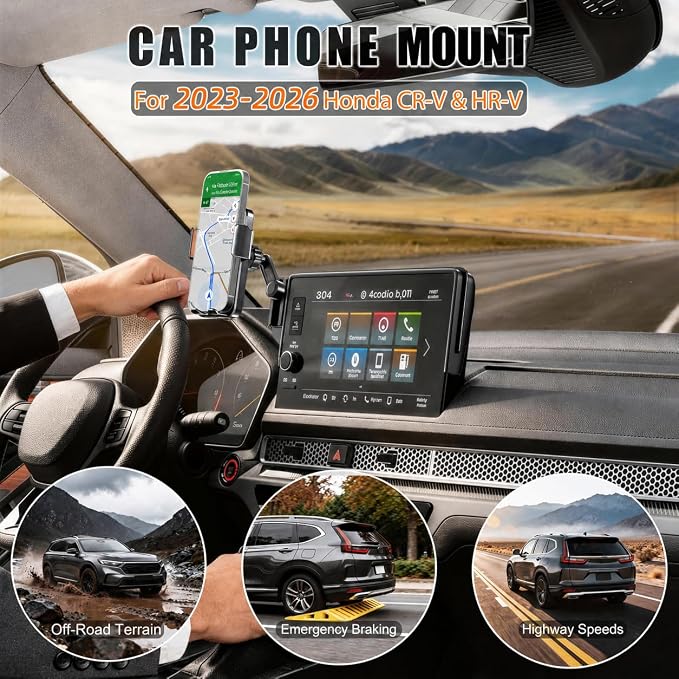 Car Phone Mount for 2023-2026 Honda CR-V & HR-V, Smart Auto-Clamping on 7/9" Touchscreen, 15W Wireless Fast Charging, Premium Aluminum Holder, Without Blocking Airflow