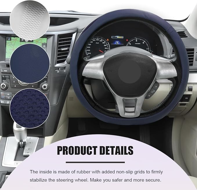 Car Steering Wheel Cover, Leather Breathable Ice Silk Auto Wheel Wrap with Anti-Slip Lining, Scratch-Resistant Elastic Protector Fit for 14.5-15 Inch Steering Wheels (Blue)