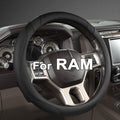Customized Auto Car Steering Wheel Cover for Dodge RAM 1500 2500 3500, 15.5-16 inch (Black-Large Size)