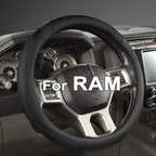 Customized Auto Car Steering Wheel Cover for Dodge RAM 1500 2500 3500, 15.5-16 inch (Black-Large Size)