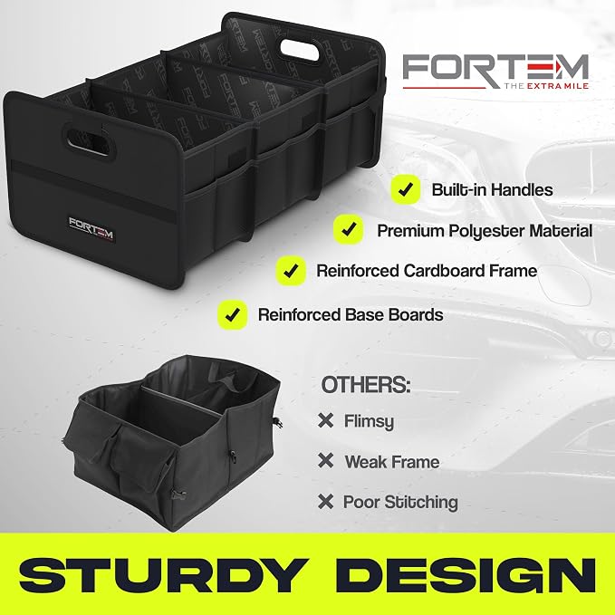 Car Trunk Organizer, Collapsible Two Compartment Organizer, Foldable SUV & Truck Storage for Car Accessories for Women Men, Non Slip Bottom, Sturdy Side Walls, Strong Handles, 75L