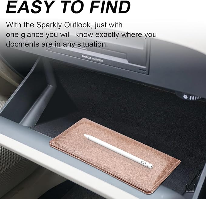 Car Registration and Insurance Holder, Car Accessories Vehicle Glove Box Car Organizer Men Women Wallet Case with Magnetic Shut for Cards, Essential Document, Driver License, Bling Rose Gold