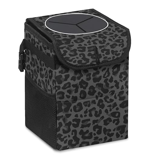 Black Leopard Car Trash Can, Waterproof Portable Mini Garbage Bin, Lightweight No-Install Waste Basket for Car Office Home, Cute Multifunctional Car Interior Accessory