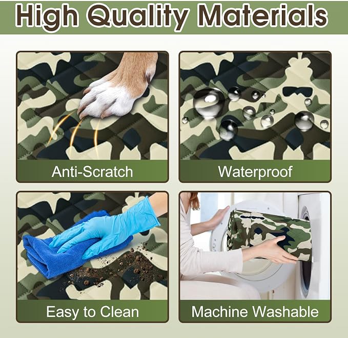 Waterproof Dog Car Seat Cover for Back Seat, Pet Hammock- S, Camouflage | Durable waterproof hammock with nonslip design & storage pockets. Protects seats from scratches, fits cars, SUVs & trucks.