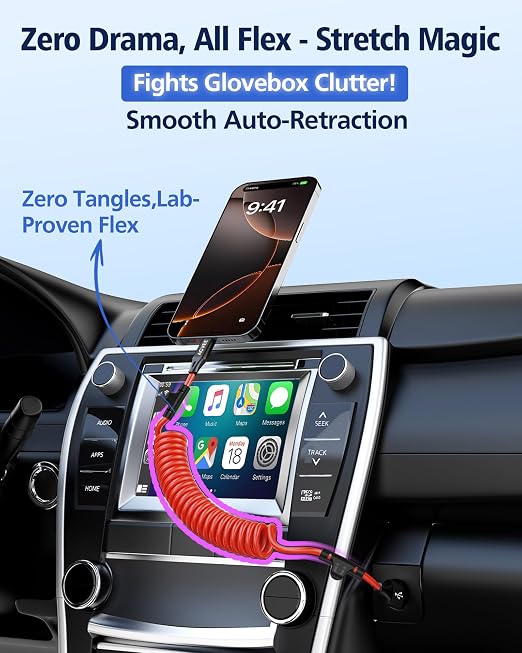 5ft Coiled USB-A to USB-C Cable [USB-IF Certified] Carplay | 3A Fast Charger Data Transfer Cord in Car for iPhone 17/16/15, Android Auto, Galaxy S26 S25 S24 S23 S22 S21 S10 S9, Pixel