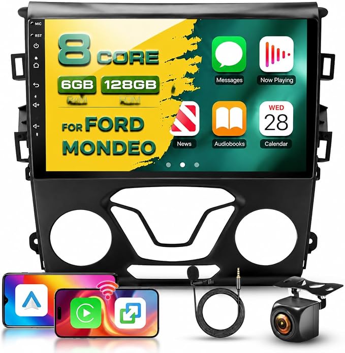 8 Core 6G 128G Radio for Ford Fusion Mondeo 2013-2019 9 Inch Touchscreen Wireless Carplay Android Auto Car Stereo with Bluetooth DSP GPS Navigation WiFi FM/RDS