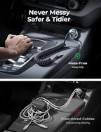 Car Charger with 45W Built-in USB-C 36 inch Coiled Cable, 90W Multi-Port Fast Charging Cigarette Lighter Adapter for iPhone 17/16/15 Pro Max, Samsung Galaxy S26 Ultra, Black | Car Charger USB C Fast Charge Adapter,Super Fast for Men Women, Car Ac...