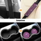 11PCS/Set Bling Car Accessories Set for Women, Rhinestone Vehicle Steering Wheel Cover Seat Belt Cushion Gear Shift Protector Cup Holder Coaster, Universal Automotive Accessories (Pink)