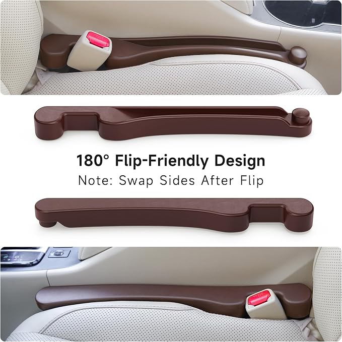 Car Seat Gap Filler 2 Pack Soft Foam Multifunctional Seat Side Gap Filler with Organizer & Hook Function, 3in1 Gap Stopper Universal Fit Car SUV Truck Fill The Gap Between Seat & Console (Espr Brown)