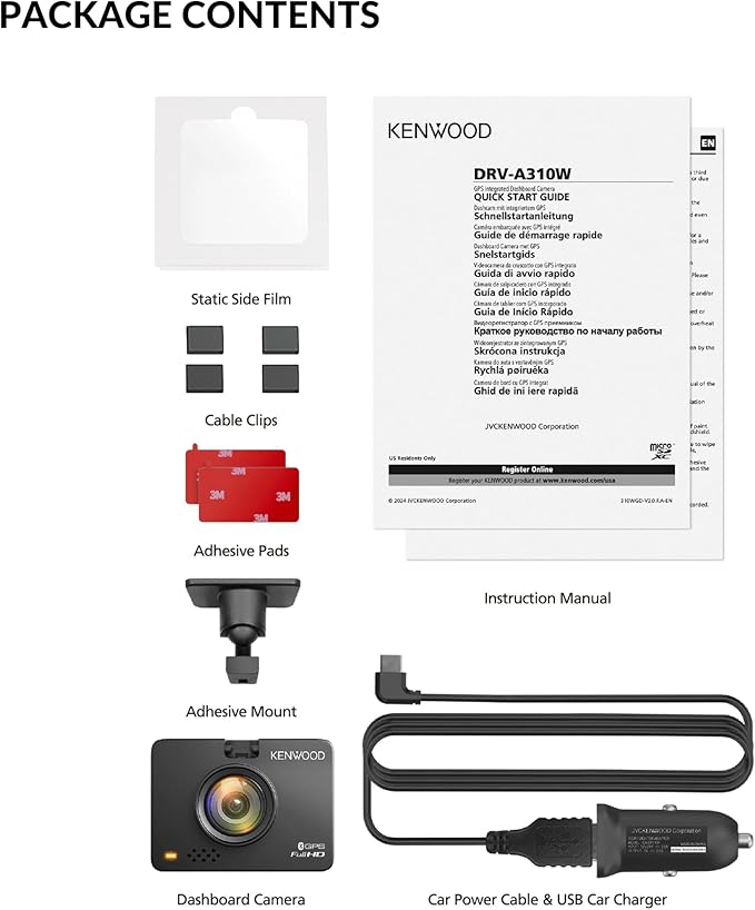 DRV-A310W GPS Dash Cam, Full HD Dashboard Camera, WDR/HDR Car Camera with Bluetooth & Wi-Fi Connectivity, G-Sensor, Collision Detection, Optional Rear Camera Support