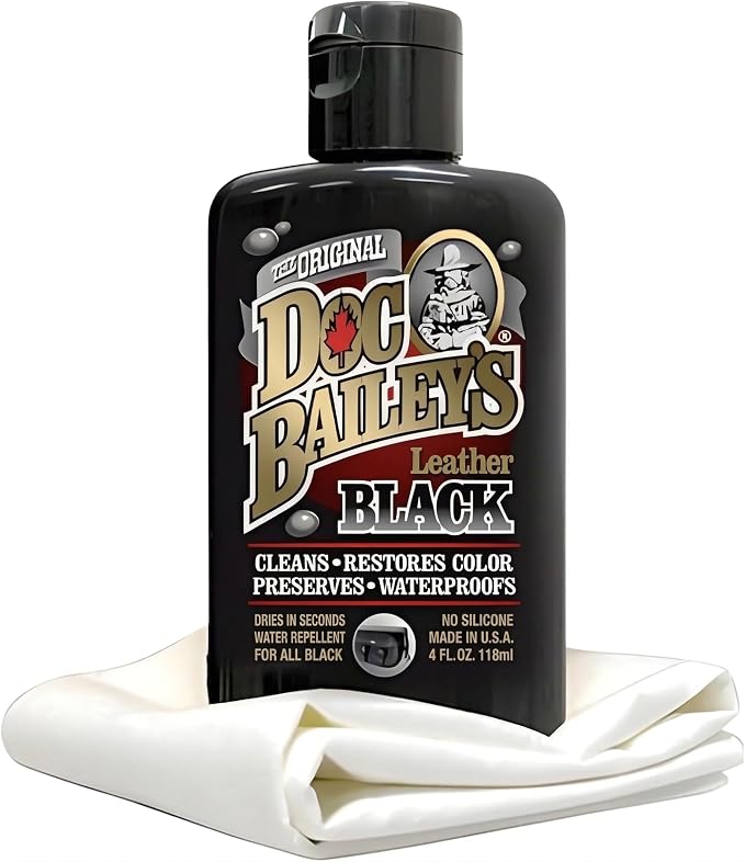 Black Leather Detail Kit - All-in-One Leather Cleaner, Conditioner, Dye & Waterproofer - Restores Faded Black Leather, Vinyl & Rubber for Motorcycle Seats, Jackets, Boots & Cars 4oz