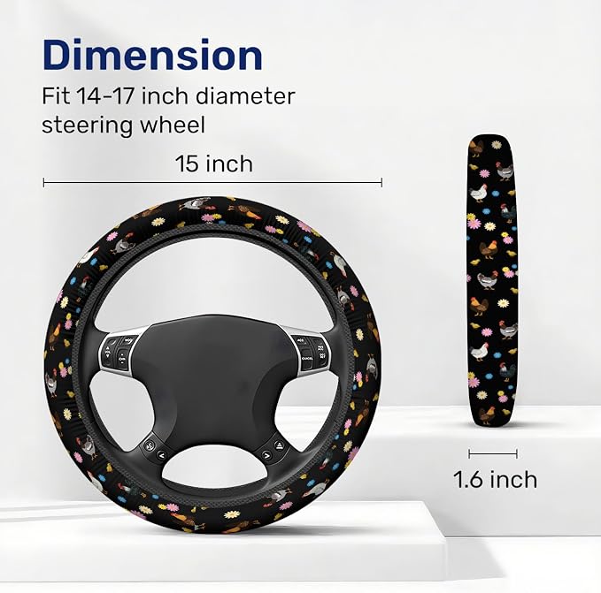 Chicken Steering Wheel Cover, Non Slip Polyester Car Wheel Protector for Car SUV Truck, Universal 15 Inch