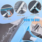 3 in 1 Window Cleaning Scraper,New 3 in 1 Window Cleaner,Squeegee and Scrubber with Spray, for Windows, Walls,Car Windshields, Bathrooms, Kitchens, All-Purpose Window Cleaner Tool (Blue)
