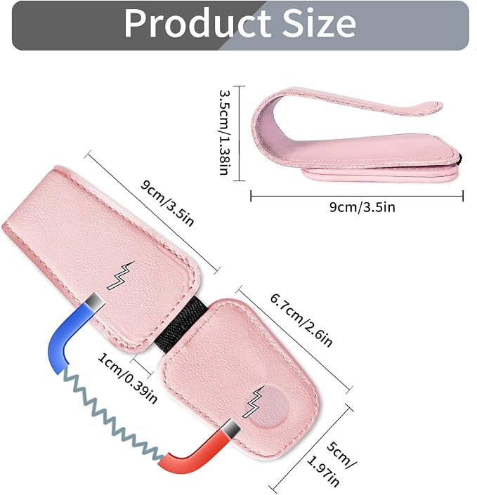 Sunglasses Holder for Car Visor, Leather Magnetic Glass Holder for Car, Sunglass Clip for Car Visor,Pink