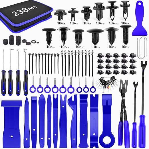 238Pcs Trim Removal Tool, Auto Push Pin Bumper Retainer Clip Set Fastener Terminal Remover Tool Adhesive Cable Clips Pry Kit Car Panel Radio Removal Auto Clip Pliers