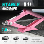 Scissor Jack for Car - 1.5 Ton (3,306 lbs) Car Jack Kit with Labor-Saving Ratchet Wrench for Cars, SUV, Sedans, 4'' - 15.2'' Lifting Range, Pink, TOOLS-00282-PK