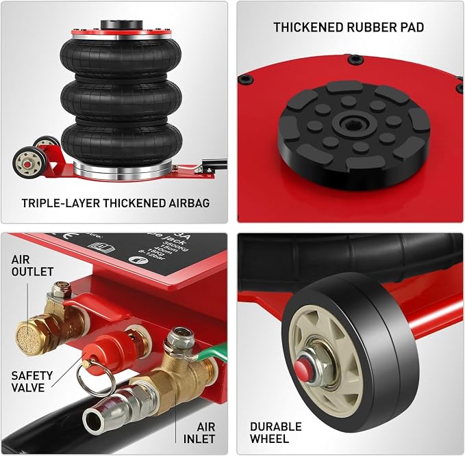 DNA Motoring Air Jack 5 Ton / 11000lbs Triple Bag Airbag Jack with Long Handle, 3-5 s Fast Lifting Pneumatic for Cars,Trucks, Garage, Repair, Lifting up to 15.7", TOOLS-00688