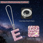 Bling Pink Car Accessories for Women Letter Charm, Rainbow Color Rear View Mirror Cute Crystal Pendant Car Decorations, Lucky Gifts Diamond Rhinestone Charm Letter E