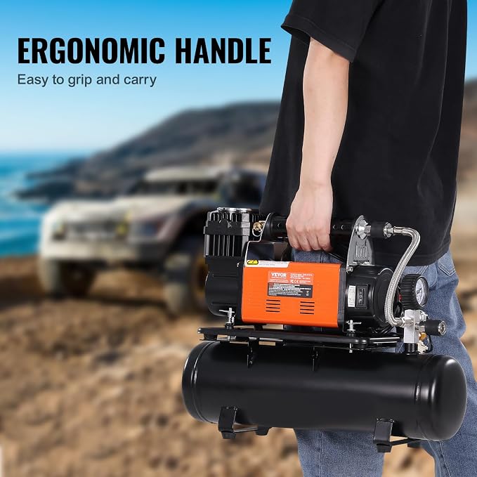 12V Heavy Duty Air Compressor with 6L Tank Kit, 6.35 CFM Portable Tire Inflator, 150PSI Offroad Air Compressor with Digital Pressure Gauge Tire Inflator for Trucks Car SUV 4 x 4 Vehicle RV
