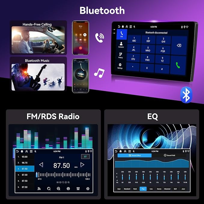 [4G+64G] Car Radio for Toyota Highlander 2008-2013 with Wireless CarPlay Android Auto,10.1” Touchscreen Android 15 Car Stereo with Mirror Link 5GWiFi GPS,Bluetooth,FM/RDS SWC EQ+Backup Camera