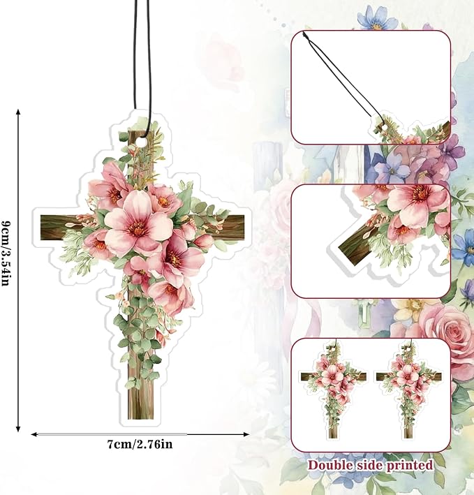 30 Pack Christian Cross Air Fresheners Bulk Religious Fresh Flower Scented Hanging Ornaments for Rearview Mirror Cross Fresheners Accessories for Women Men