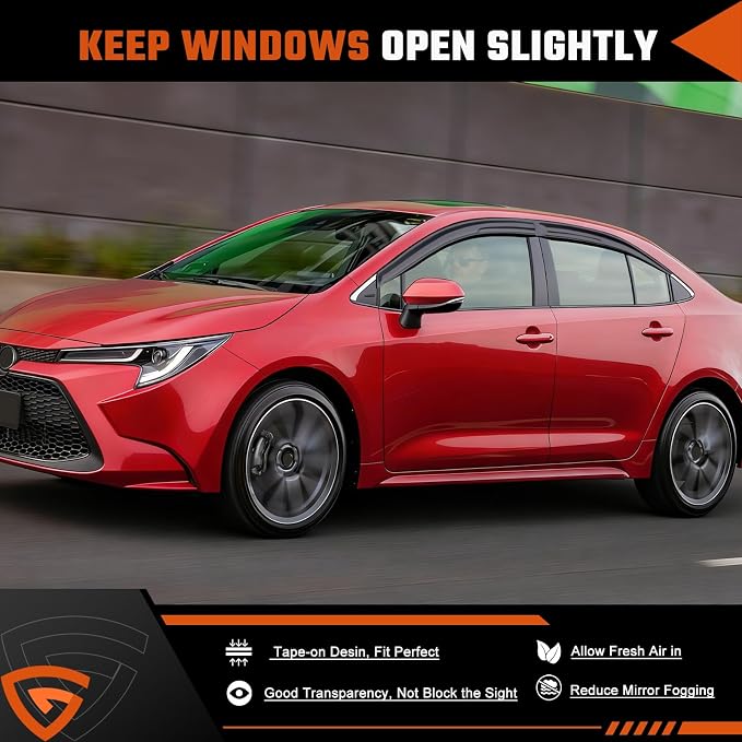 Rain Guards Fit for Toyota Corolla Sedan 2019 2020 2021 2022 2023 2024 2025 2026, Tape-On Extra Durable Side Window Sun Rain Guard 2019-2026 Corolla Visor Deflectors Black 4 PCS